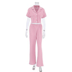 Women's Fashionable Simple Solid Color Short-sleeved Trousers Pajamas Two-piece Set - EX-STOCK CANADA