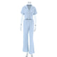 Women's Fashionable Simple Solid Color Short-sleeved Trousers Pajamas Two-piece Set - EX-STOCK CANADA