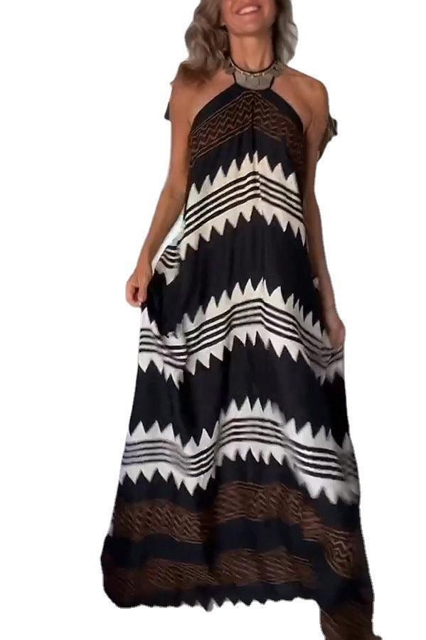 Women's Halterneck Printed Expansion Skirt For Vacation Beach Dress - EX-STOCK CANADA