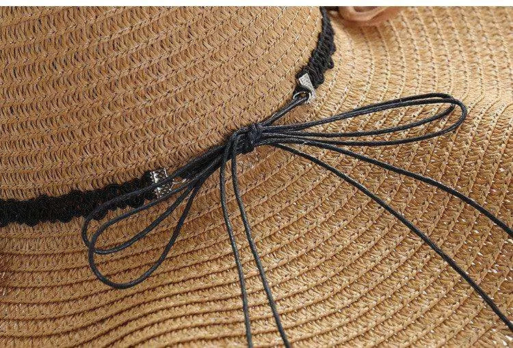 Women's Han Korean Edition Big Beach Wavy With Leather Rope Weaving Hat - EX-STOCK CANADA