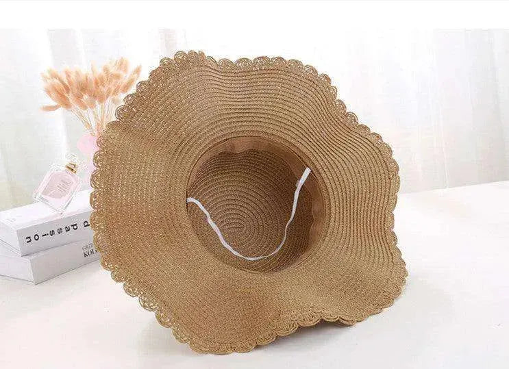 Women's Han Korean Edition Big Beach Wavy With Leather Rope Weaving Hat - EX-STOCK CANADA