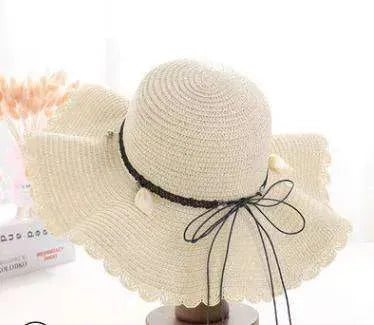 Women's Han Korean Edition Big Beach Wavy With Leather Rope Weaving Hat - EX-STOCK CANADA