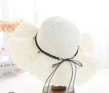 Women's Han Korean Edition Big Beach Wavy With Leather Rope Weaving Hat - EX-STOCK CANADA