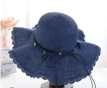 Women's Han Korean Edition Big Beach Wavy With Leather Rope Weaving Hat - EX-STOCK CANADA