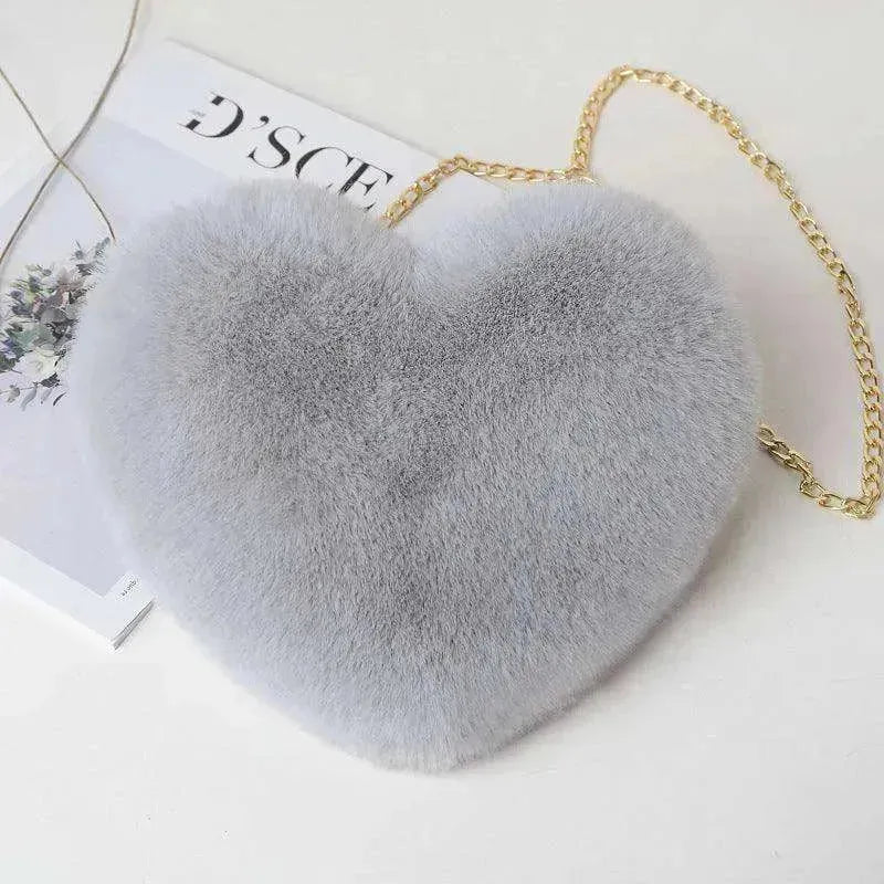 Women's Heart Shaped Plush Chain Shoulder & Hand Bag - EX-STOCK CANADA