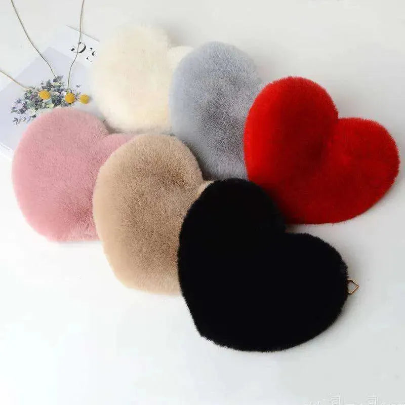 Women's Heart Shaped Plush Chain Shoulder & Hand Bag - EX-STOCK CANADA