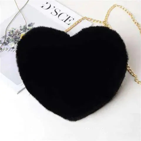 Women's Heart Shaped Plush Chain Shoulder & Hand Bag - EX-STOCK CANADA