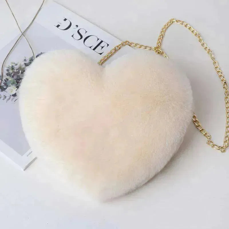 Women's Heart Shaped Plush Chain Shoulder & Hand Bag - EX-STOCK CANADA