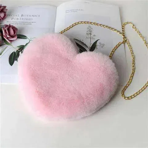 Women's Heart Shaped Plush Chain Shoulder & Hand Bag - EX-STOCK CANADA