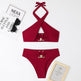 Women's High-Waist Briefs Swimsuit with Fashionable Split and Cross-Halterneck - EX-STOCK CANADA