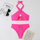 Women's High-Waist Briefs Swimsuit with Fashionable Split and Cross-Halterneck - EX-STOCK CANADA