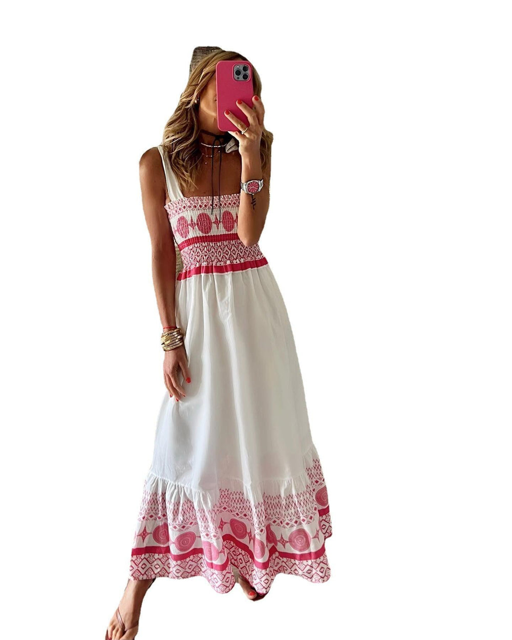 Women's Lace Up Printed Elastic Long Dress - EX-STOCK CANADA