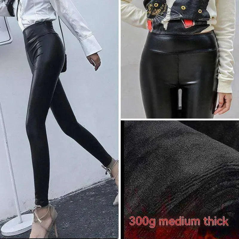 Women's Leather Pants Thick Large Size High Waist PU Leather Leggings - EX-STOCK CANADA