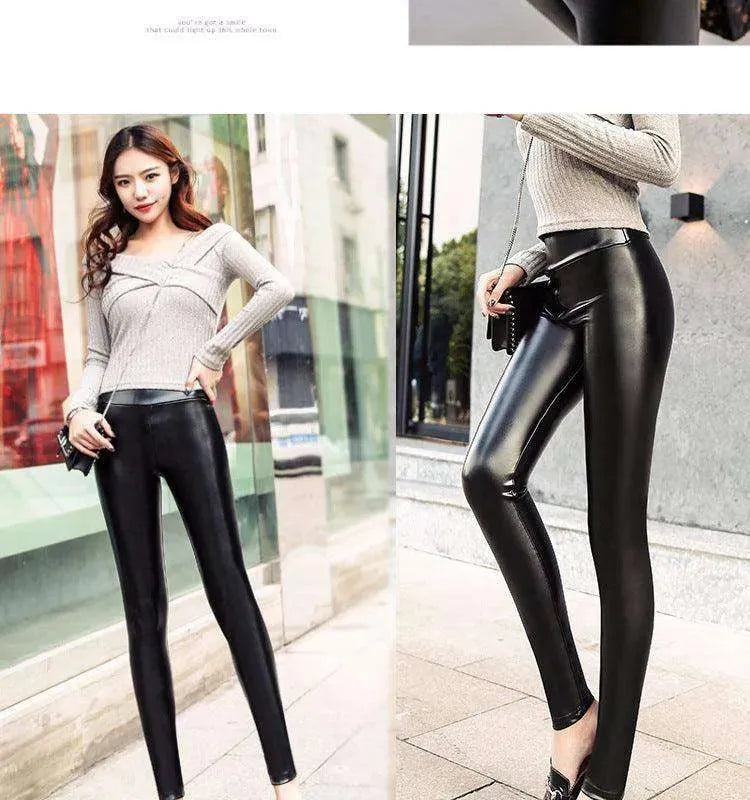 Women's Leather Pants Thick Large Size High Waist PU Leather Leggings - EX-STOCK CANADA