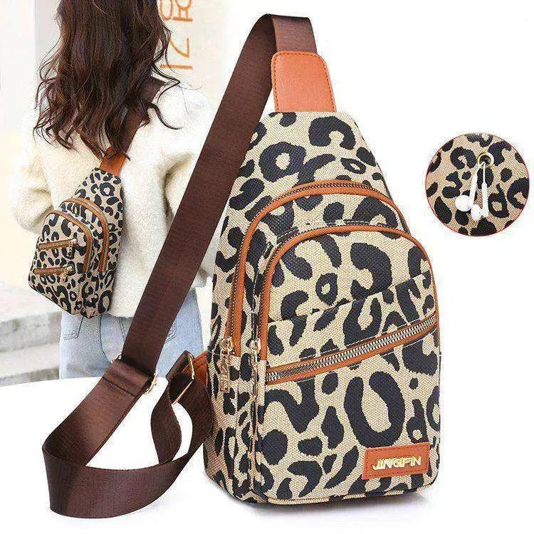 Women's Leopard Print Sling Chest Crossbody & Backpack Bag With Headphone Jack - EX-STOCK CANADA