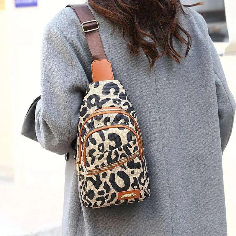 Women's Leopard Print Sling Chest Crossbody & Backpack Bag With Headphone Jack - EX-STOCK CANADA