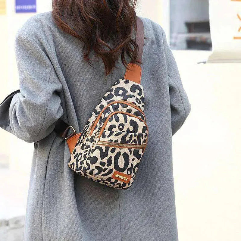 Women's Leopard Print Sling Chest Crossbody & Backpack Bag With Headphone Jack - EX-STOCK CANADA