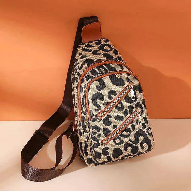 Women's Leopard Print Sling Chest Crossbody & Backpack Bag With Headphone Jack - EX-STOCK CANADA