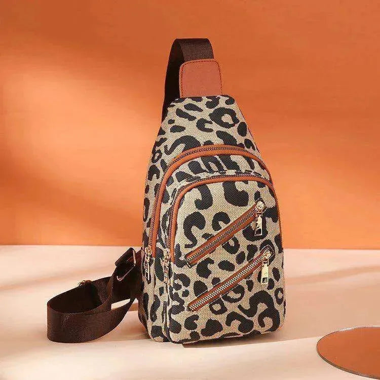 Women's Leopard Print Sling Chest Crossbody & Backpack Bag With Headphone Jack - EX-STOCK CANADA