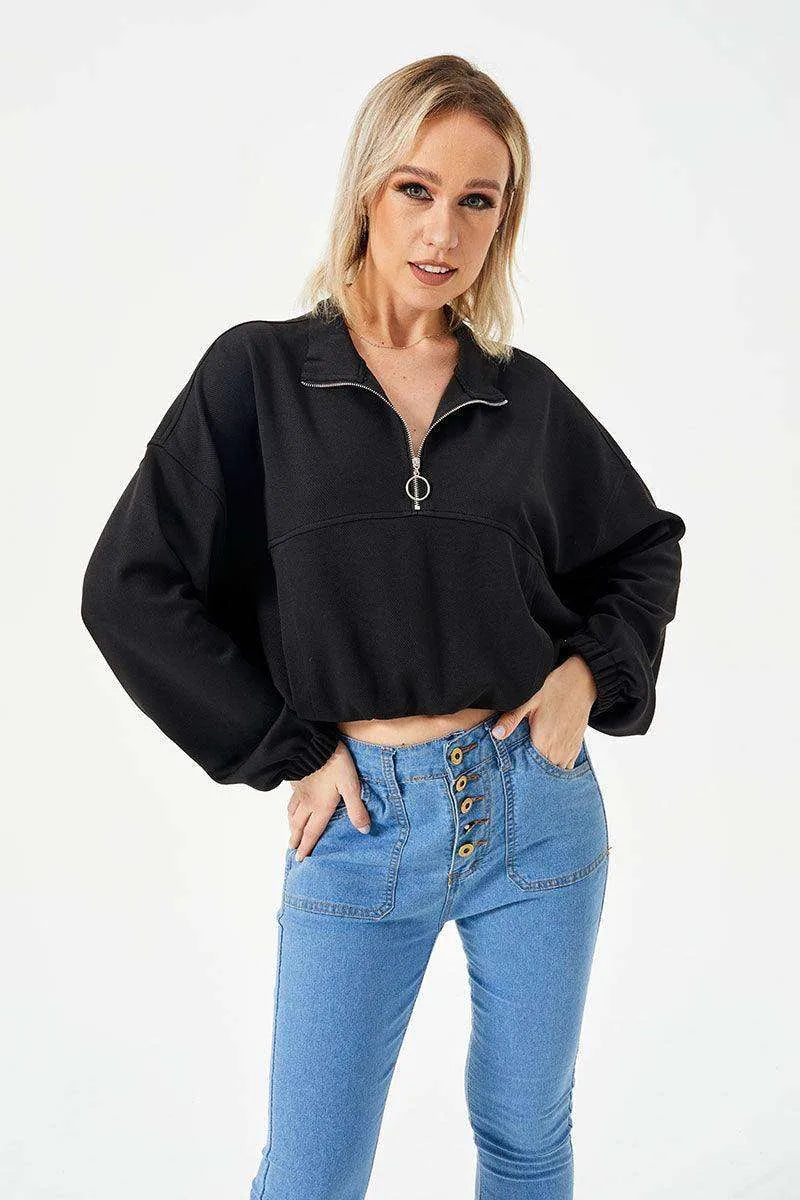 Women's Loose Casual Half Zipper Sweatshirt - EX-STOCK CANADA