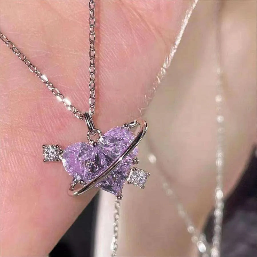 Women's Love Planet Pink Diamond Love Necklace - EX-STOCK CANADA