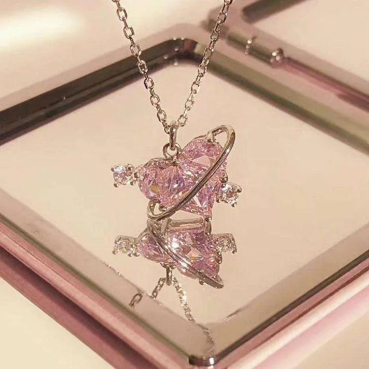 Women's Love Planet Pink Diamond Love Necklace - EX-STOCK CANADA