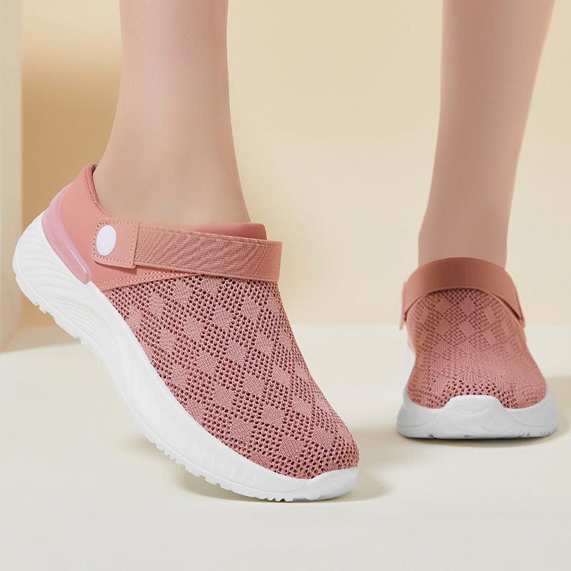 Women's Mesh Sandals Summer Breathable Lazy Slippers One-step Round Toe Half-slip Beach Slippers . - EX-STOCK CANADA