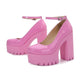 Women's New Thick Sole Shallow Mouth Round Toe Thick Heel Shoes Platform Heel Buckle Shoe Pink Shoe - EX-STOCK CANADA