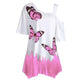 Women's One Shoulder Butterfly Print Summer Blouse - EX-STOCK CANADA