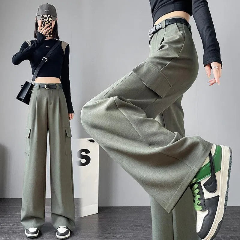 Women's Overalls High Waist Trousers Straight Casual Wide Leg Pants - EX-STOCK CANADA