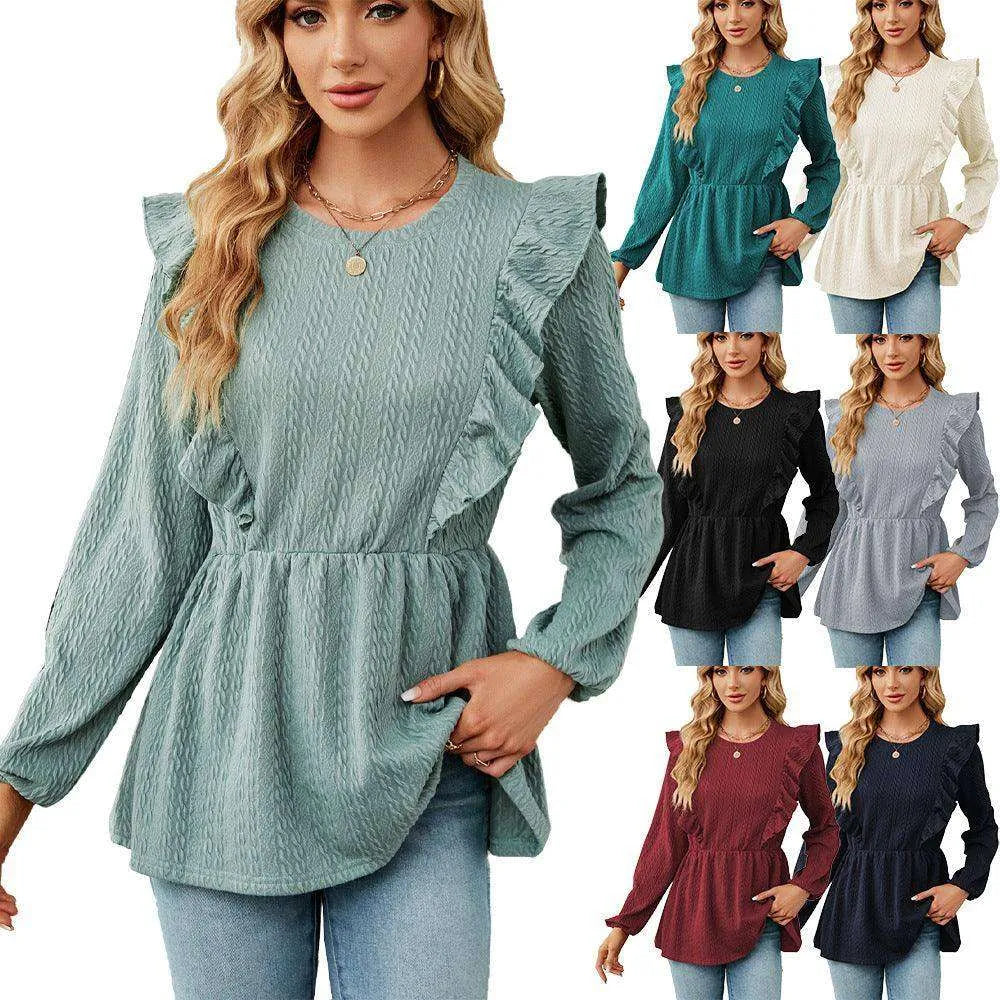 Women's Patchwork Round Neck Long-sleeved T-shirt Top - EX-STOCK CANADA