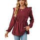 Women's Patchwork Round Neck Long-sleeved T-shirt Top - EX-STOCK CANADA