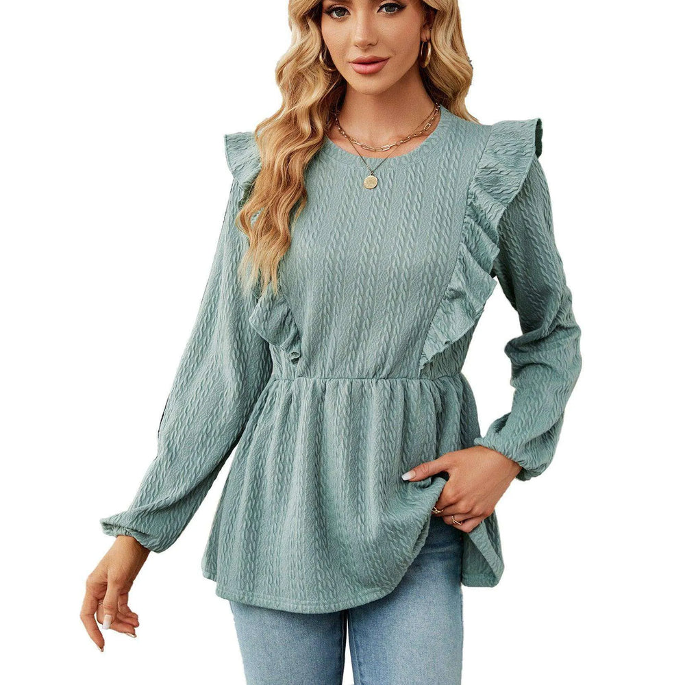 Women's Patchwork Round Neck Long-sleeved T-shirt Top - EX-STOCK CANADA