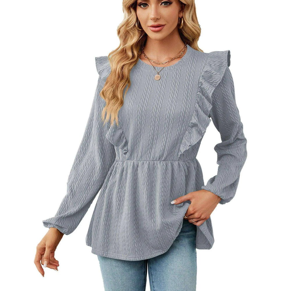 Women's Patchwork Round Neck Long-sleeved T-shirt Top - EX-STOCK CANADA