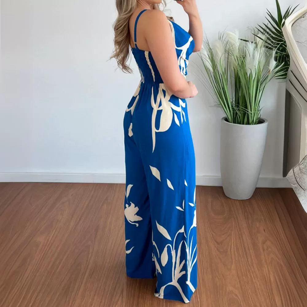 Women's Printed Suspender Waist Wide-leg Jumpsuit - EX-STOCK CANADA