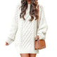 Women's Round Neck Long Sleeve Twisted Knitted Mid-length Dress Sweater - EX-STOCK CANADA