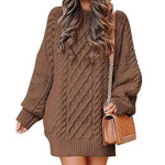 Women's Round Neck Long Sleeve Twisted Knitted Mid-length Dress Sweater - EX-STOCK CANADA