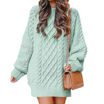 Women's Round Neck Long Sleeve Twisted Knitted Mid-length Dress Sweater - EX-STOCK CANADA