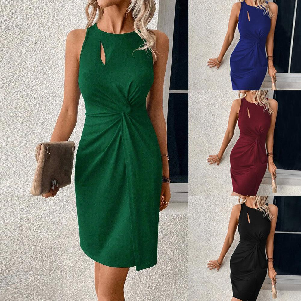 Women's Round Neck Slim-fit Hollow-out Design Sleeveless Sheath Summer Midi Dress for Evening Party Cocktail Party - EX-STOCK CANADA