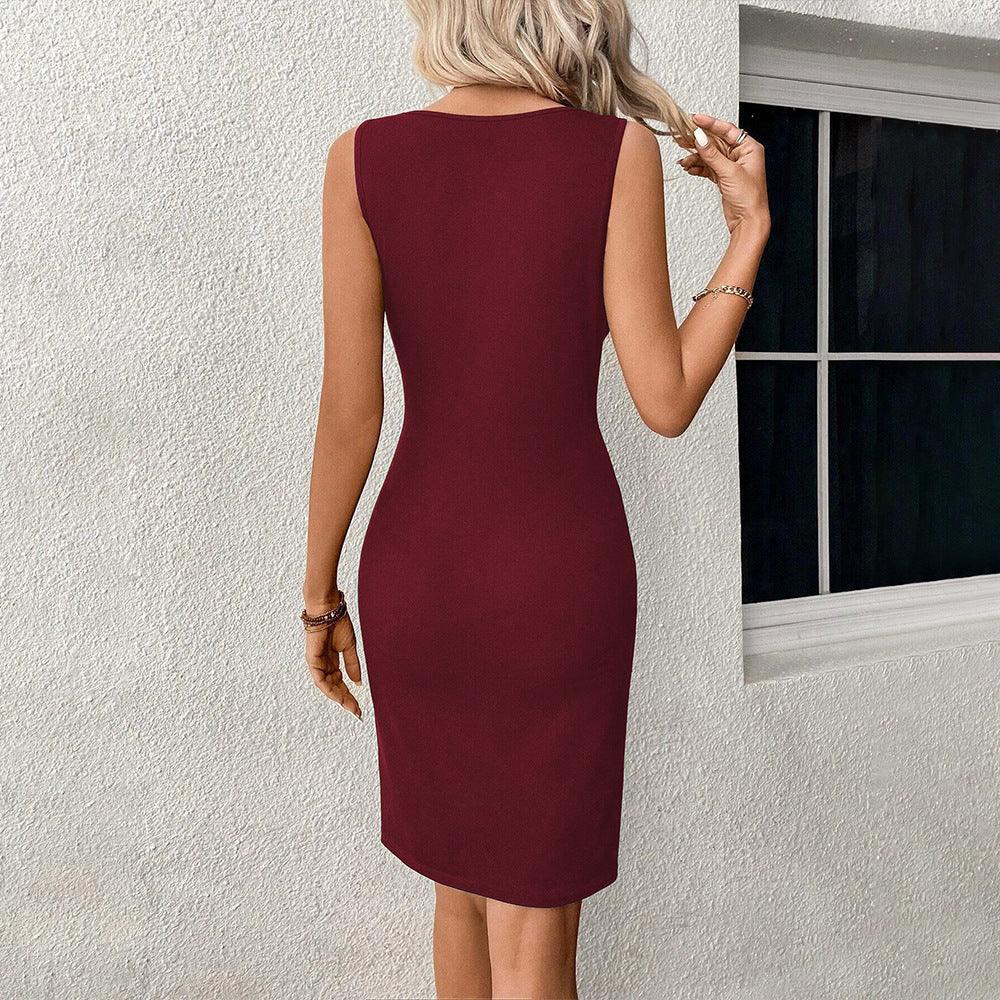 Women's Round Neck Slim-fit Hollow-out Design Sleeveless Sheath Summer Midi Dress for Evening Party Cocktail Party - EX-STOCK CANADA