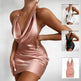 Women's Satin V Neck Backless No Sleeveless Summer Party Dress - EX-STOCK CANADA