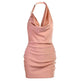 Women's Satin V Neck Backless No Sleeveless Summer Party Dress - EX-STOCK CANADA