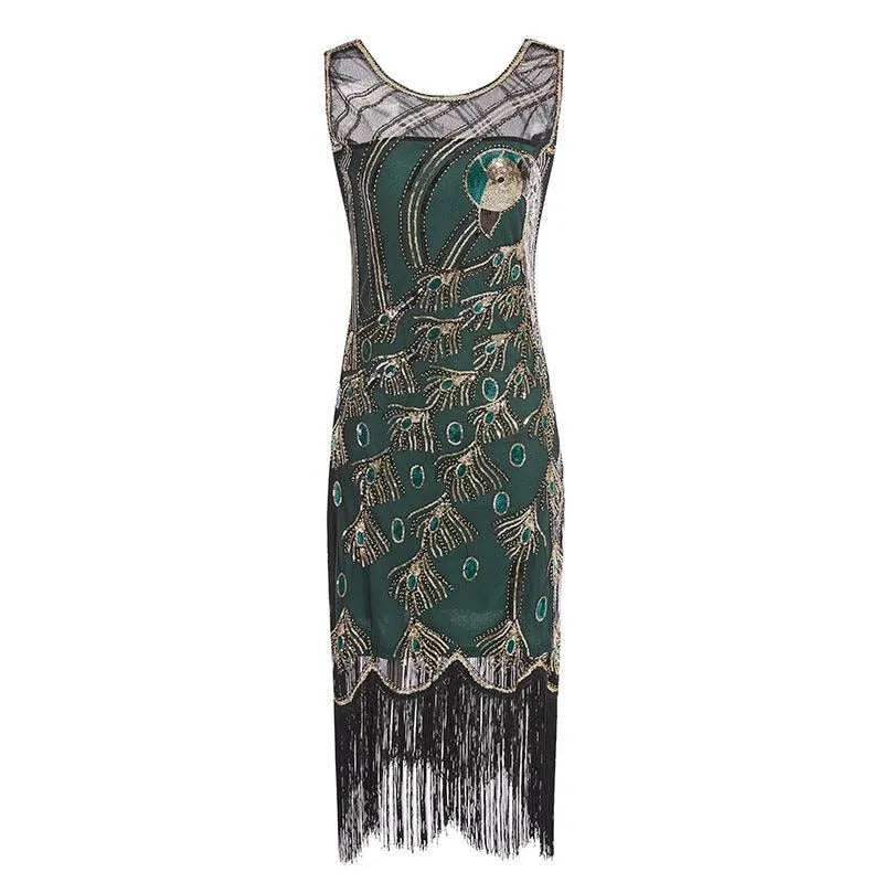 Women's Sequined Mesh Sleeveless Peacock Dress - EX-STOCK CANADA