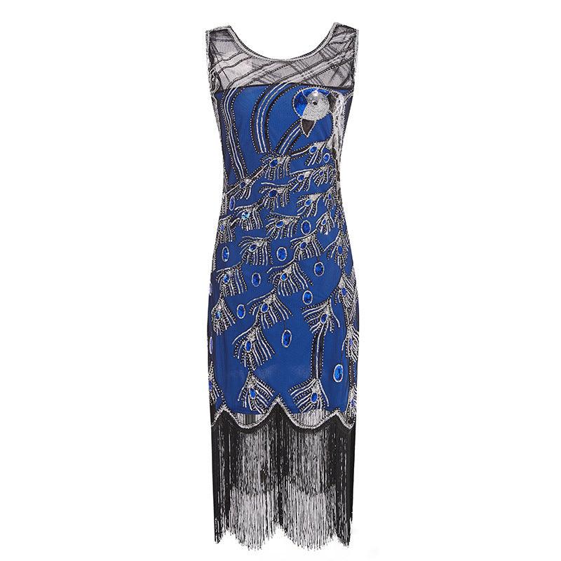 Women's Sequined Mesh Sleeveless Peacock Dress - EX-STOCK CANADA