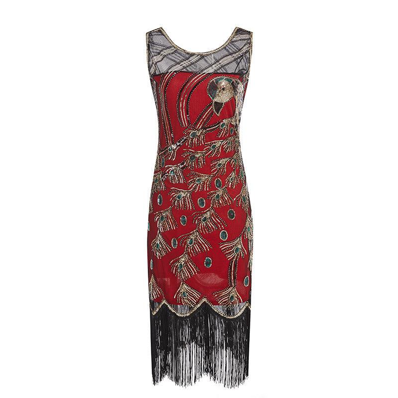 Women's Sequined Mesh Sleeveless Peacock Dress - EX-STOCK CANADA