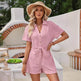 Women's Short-sleeved Shorts Jumpsuit Lace-up Turn-down Collar Solid Color Clothing Summer - EX-STOCK CANADA