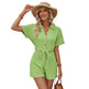 Women's Short-sleeved Shorts Jumpsuit Lace-up Turn-down Collar Solid Color Clothing Summer - EX-STOCK CANADA