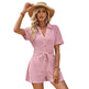 Women's Short-sleeved Shorts Jumpsuit Lace-up Turn-down Collar Solid Color Clothing Summer - EX-STOCK CANADA