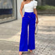 Women's Shoulder Puff Sleeve Top Wide Leg Pants Two-piece Set - EX-STOCK CANADA