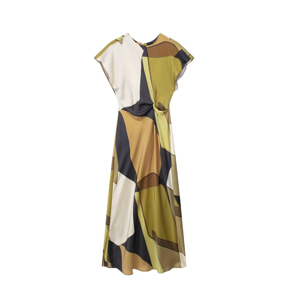 Women's Silk Satin Texture Printing Midi Dress - EX-STOCK CANADA